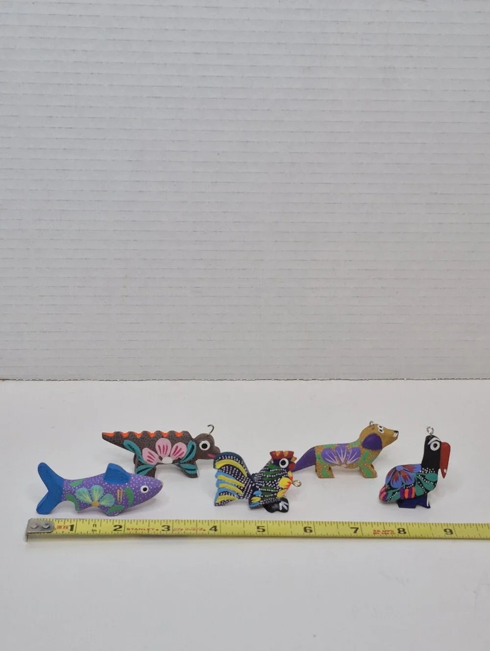 Colorful Handpainted Wood Animal Ornament Lot of Five READ